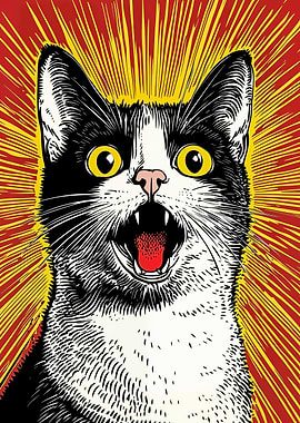 Surprised Cat Pop Art Illustration
