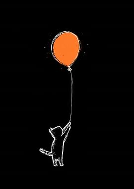 Cat Reaching for Orange Balloon