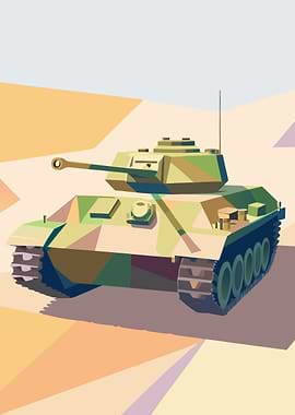 Camouflaged Tank in Desert Landscape