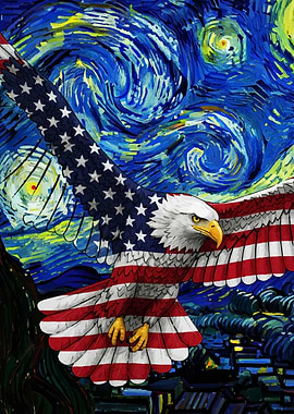 American Eagle Starry Night Painting