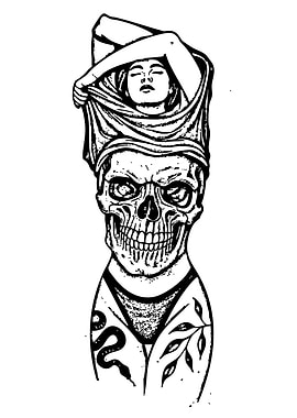 Skull, Woman, and Snake Tattoo Art