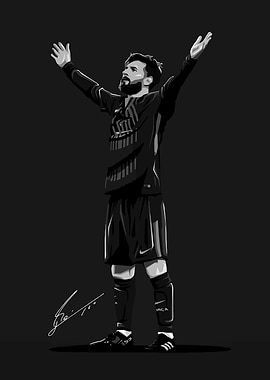 Watercolor Messi Celebration Black and White