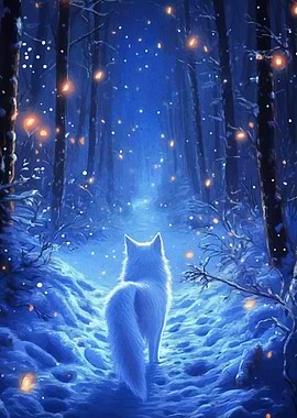 White Wolf in Winter Forest