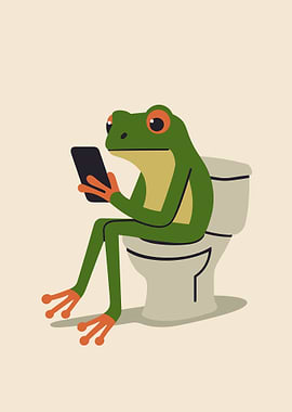 Frog on Toilet with Phone