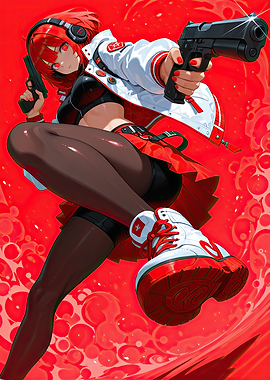Red-haired Anime Girl with Guns
