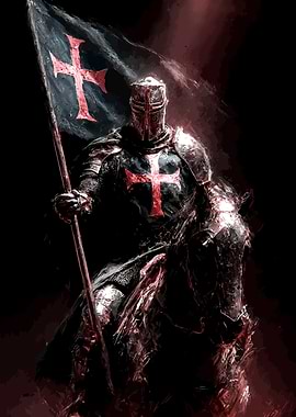 Templar Knight on Horseback with Flag