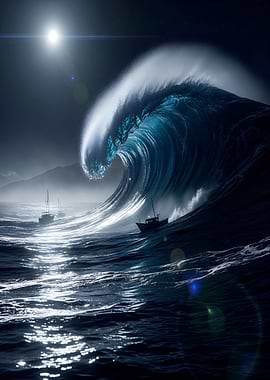 Giant Wave and Fishing Boats