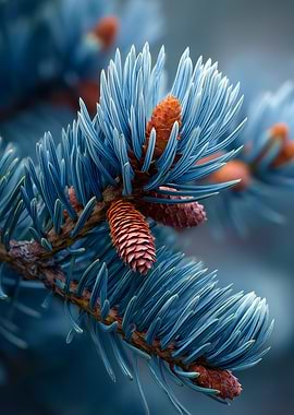 Blue Spruce Branch with Pine Cones | Winter forest minimalist print