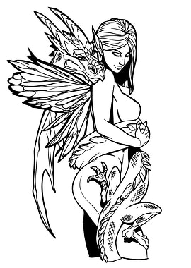 Dragon and Fairy Line Art