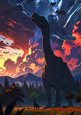 Dinosaur Landscape Sunset