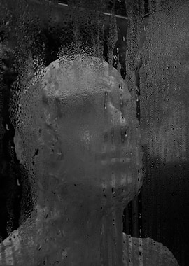 Monochrome Figure Behind Wet Glass