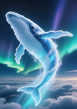Celestial Whale in Aurora Sky