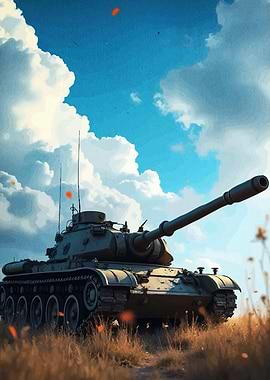 Tank in Field Sky