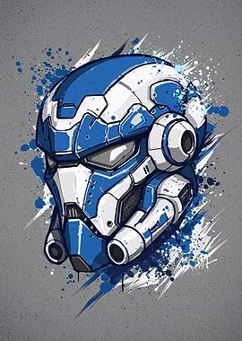 Blue and White Sci-Fi Helmet