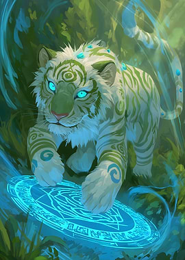 Mystical White Tiger with Magic Circle