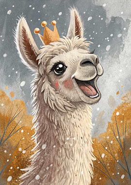 Llama with Crown Illustration