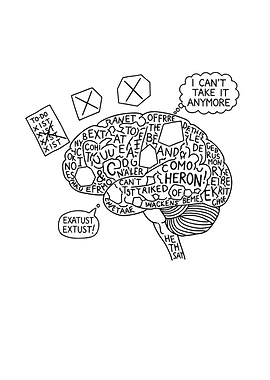 Overwhelmed Brain with Text and Symbols