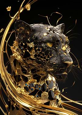 Ornate Black and Gold Panther Portrait