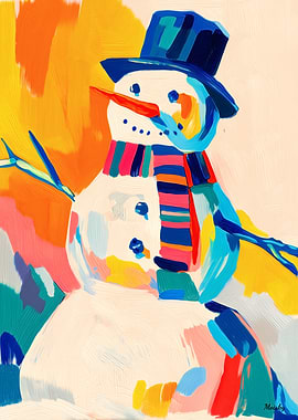 Vibrant Fauvist Snowman Christmas Art