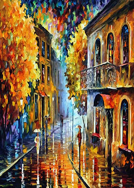 Rainy City Street Painting
