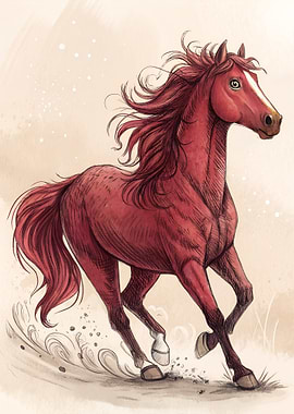 Running Red Horse Illustration