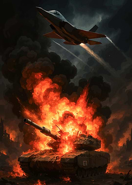 Tank explosion fighter jet overhead