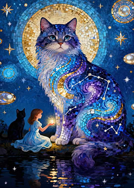 Celestial Cat and Girl by Water