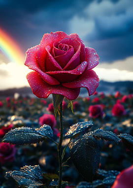 Red Rose with Rainbow