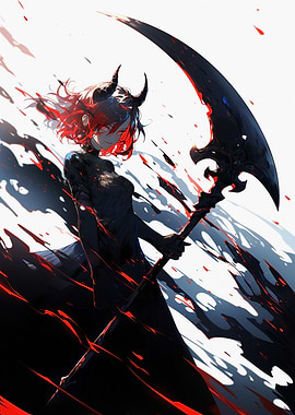 Anime Girl with Scythe and Horns