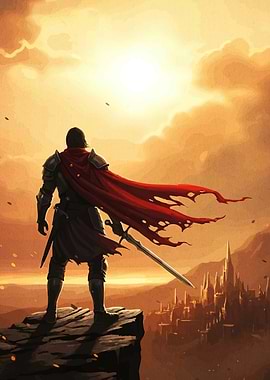 Knight overlooking fantasy city