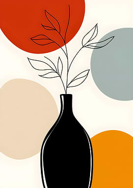 Abstract Vase with Plant Illustration
