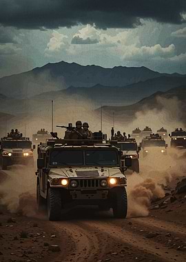 Military convoy desert landscape