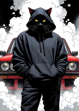 Street Racing Black Cat with a Red E30