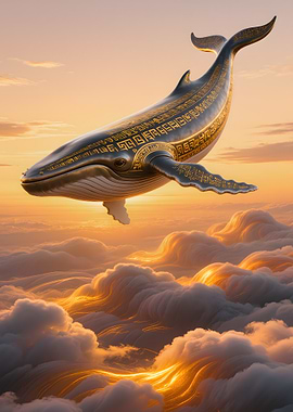 Ornate Whale Flying Above Clouds