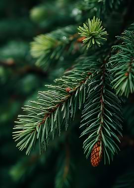 Evergreen Branch with Cone | Forest Calm Print