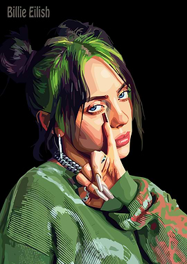 Billie Eilish Portrait with Finger Gesture