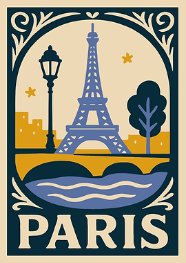 Paris Illustration with Eiffel Tower