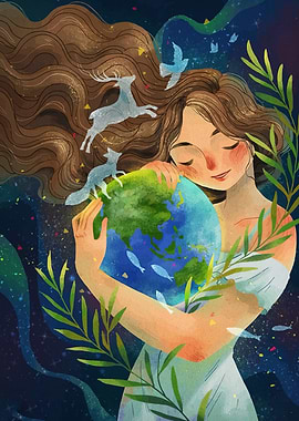 Woman Hugging Earth Illustration