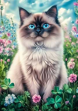 Ragdoll Cat in a Flower Meadow
