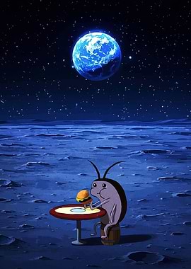 Cockroach eating burger moon