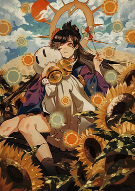 Girl in Sunflower Field Illustration