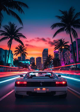 Miami Vice Ferrari Testarosa at Sunset