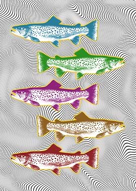 Colorful Trout Pattern on Wavy Background