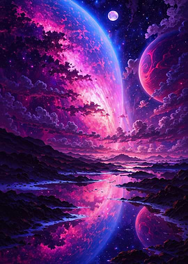 Cosmic Landscape with Planets and Reflection