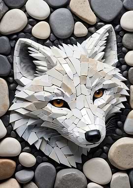 Mosaic Wolf Head on Stone Background