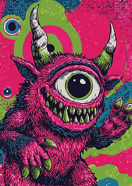 One-Eyed Monster with Horns and Smile