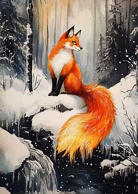 Fox in Winter Wonderland Painting