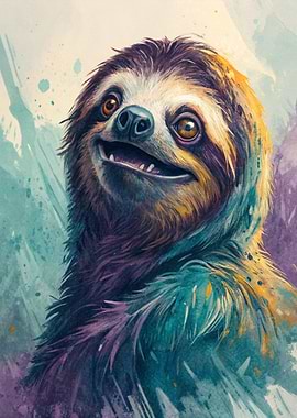 Watercolor Sloth Portrait