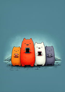 Cartoon Bears Using Smartphones