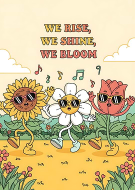 Dancing Flowers Cartoon Illustration